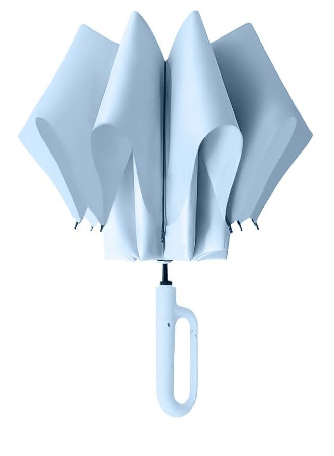 PRANIJ 3-Fold Compact Travel Golf Umbrella with Carabiner Handle | Auto Open-Close 10 Dual Rib Windproof Design | UV Protection Portable Umbrella for Rain/Sun for Car, Travel, Outdoor (Cloud Blue) - Image 2